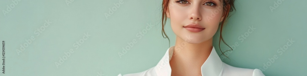 A woman posing for a photo in a white shirt, great for portrait or fashion photography A woman posing for a photo in a white shirt, great for portrait or fashion photography