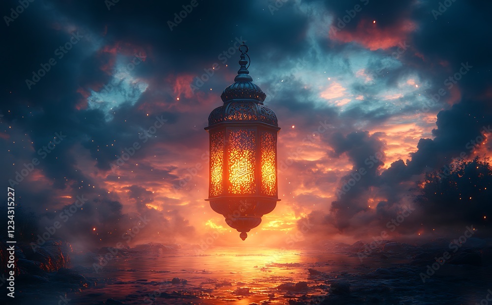 Illuminated Lantern Against Dramatic Twilight Sky with Vivid Clouds
Illuminated Lantern Against Dramatic Twilight Sky with Vivid Clouds