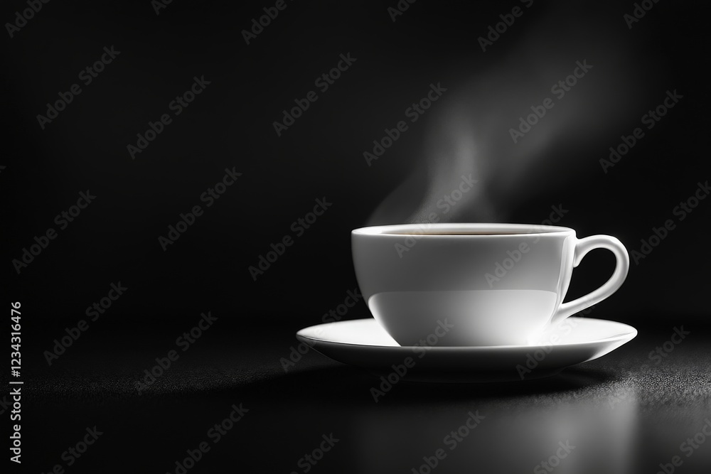 Warm cup of coffee releasing steam on a dark background showcasing cozy ambiance Warm cup of coffee releasing steam on a dark background showcasing cozy ambiance