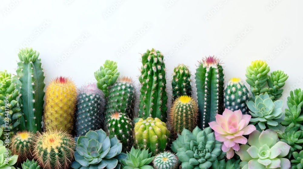 Explore group of diverse cacti,