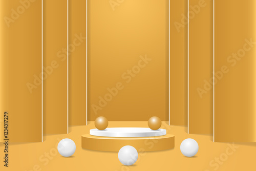 Abstract background with round podium and 3d balls on gpld background.  podium and ball vector illustration photo