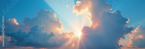 vibrant colors shine blue cloudy day sun rays peeking photo