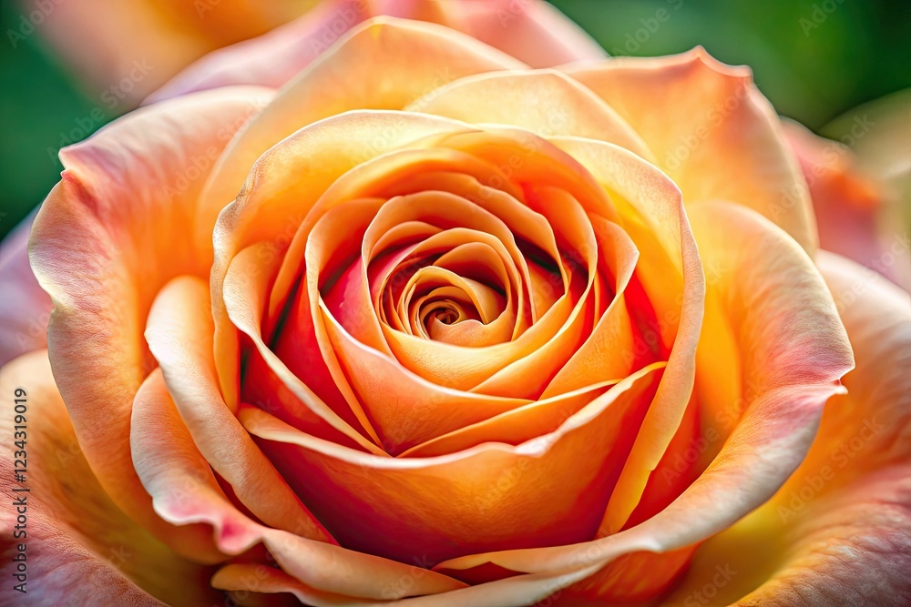 Stunning peach rose close-up: high-resolution panoramic macro photography showcasing soft lighting and detailed petals. Stunning peach rose close-up: high-resolution panoramic macro photography showcasing soft lighting and detailed petals.