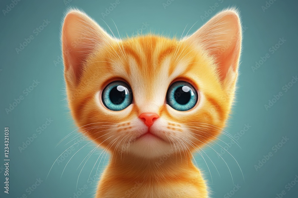 Adorable orange kitten with big blue eyes looking curiously at the camera in a playful and vibrant setting Adorable orange kitten with big blue eyes looking curiously at the camera in a playful and vibrant setting