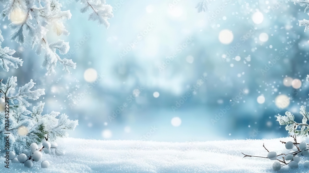 A wonderful winter scene with snow-covered branches and falling snowflakes, creating an atmosphere of tranquility and enchantment A wonderful winter scene with snow-covered branches and falling snowflakes, creating an atmosphere of tranquility and enchantment