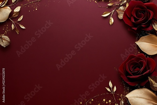 Luxurious Burgundy Background with Gold Accents and Roses