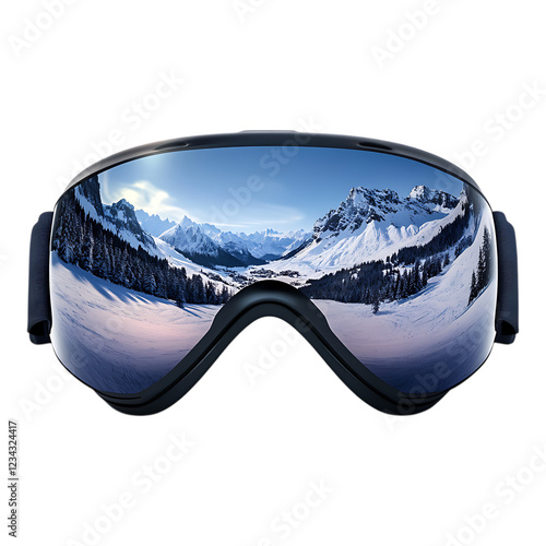 PNG Ski Goggles with Mountain View Against Transparent Background for Winter Sports, Adventure, or Outdoor Design Projects