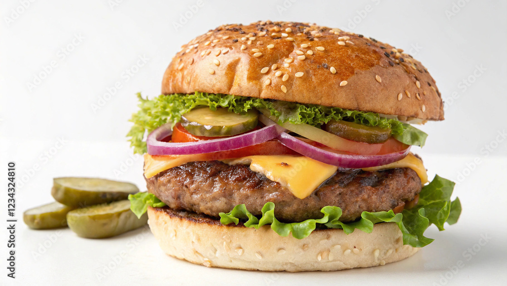 Beef and cheese burgers on a white background Beef and cheese burgers on a white background