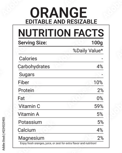 Orange Nutrition facts, Nutrition facts label 