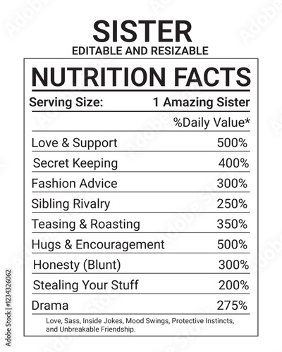 Sister Nutrition facts , Nutrition facts label