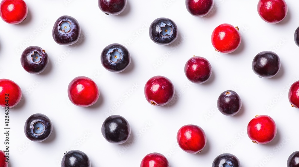 Colorful Arrangement of Red and Blue Berries on a White Background Displaying Freshness Colorful Arrangement of Red and Blue Berries on a White Background Displaying Freshness