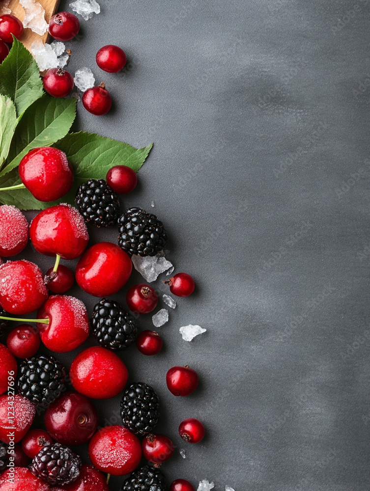 Summer fruits arranged beautifully on a dark surface Summer fruits arranged beautifully on a dark surface