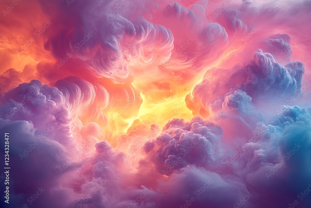 Majestic clouds in vibrant colors illuminated by the sunset over a serene sky Majestic clouds in vibrant colors illuminated by the sunset over a serene sky