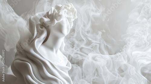 Abstract white sculpture in a misty setting