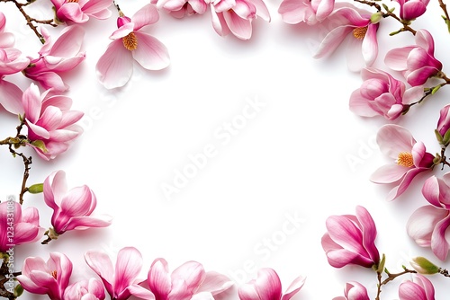 Delicate Pink Magnolia Blossoms Frame a Blank Canvas