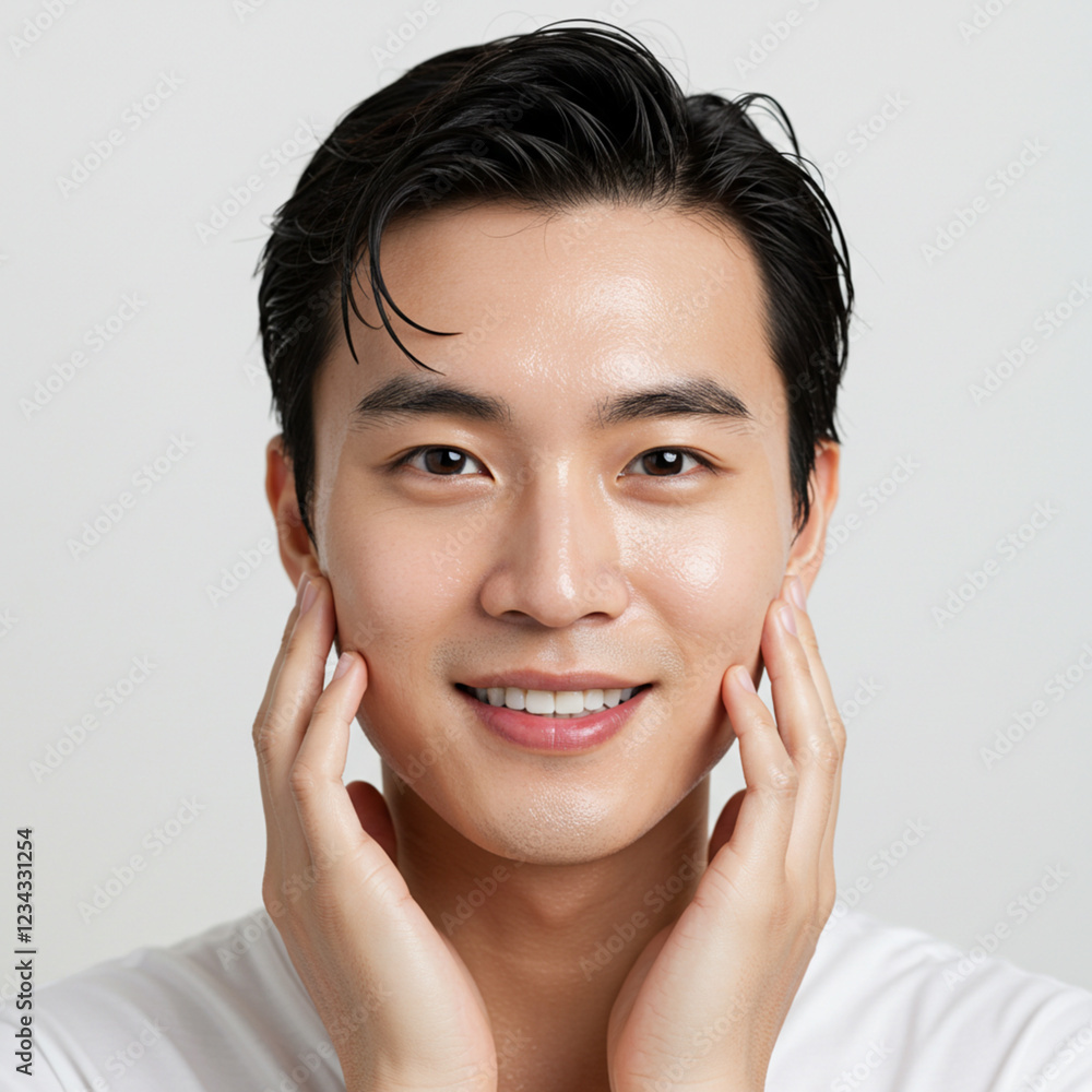 若い男性のスキンケア・美容・メンズビューティー Close up beauty portrait of young man 若い男性のスキンケア・美容・メンズビューティー Close up beauty portrait of young man