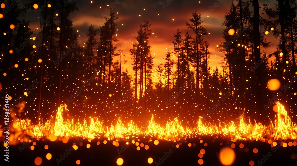 Naklejka premium Forest Fire at Sunset