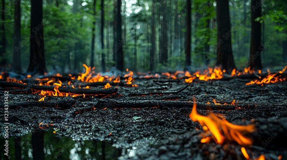 Obraz premium Forest Fire Burning Ground