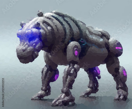 Hippopotamus cyborg. Vector illustration. Voronoi design.