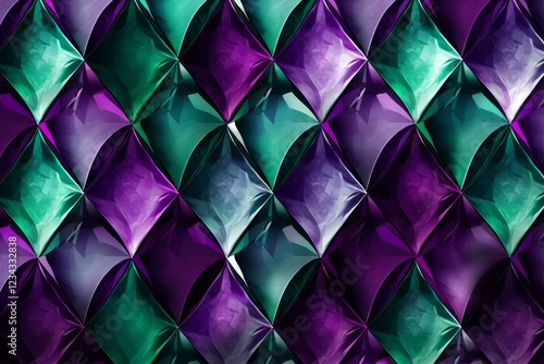 Shiny emerald and amethyst upholstery creating a repeating diamond pattern, perfect for luxury and elegance themes photo