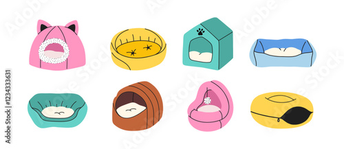 Set of different cat beds. Pets asseccories.