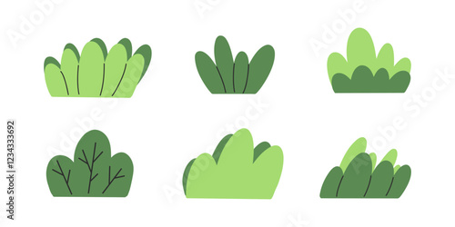 Set of hand draw green bushes.