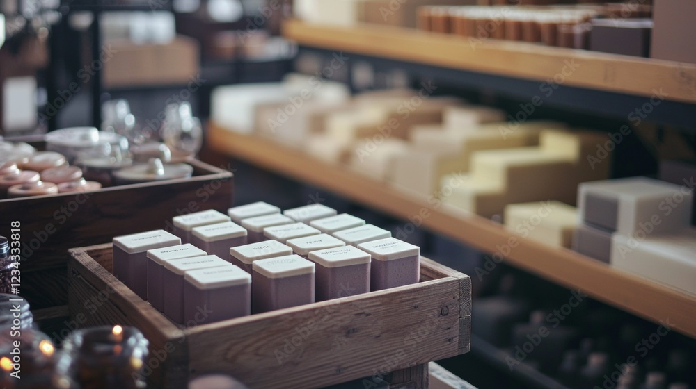 Luxury soap bars on wooden display Luxury soap bars on wooden display