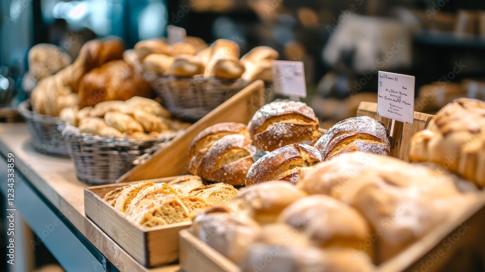 Fototapeta premium Freshly baked bread in cozy bakery setting