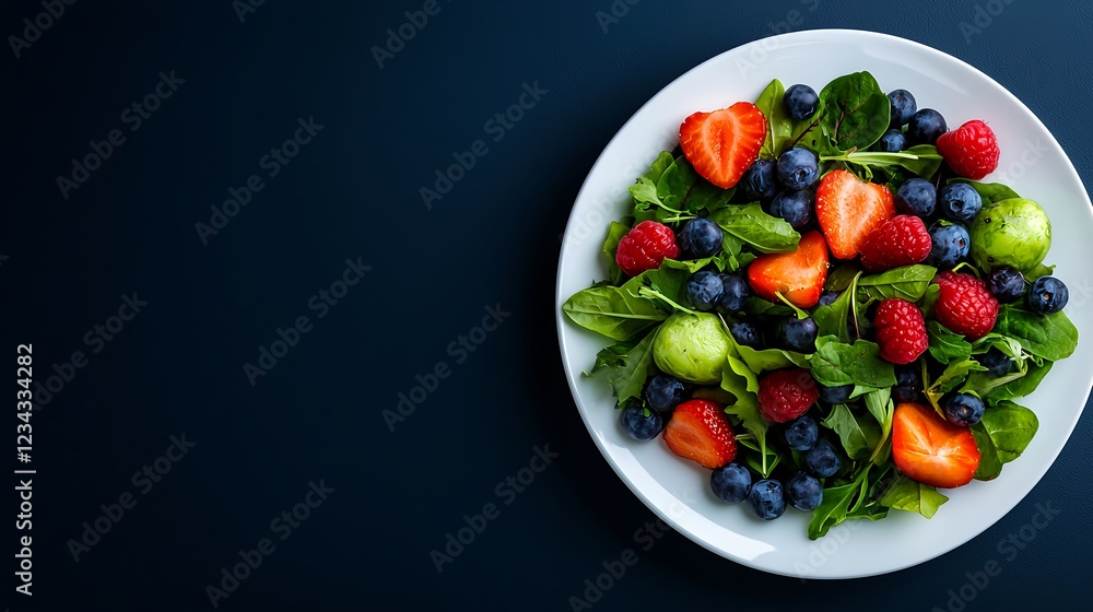 Fresh Berry Spinach Salad on Dark Background Fresh Berry Spinach Salad on Dark Background