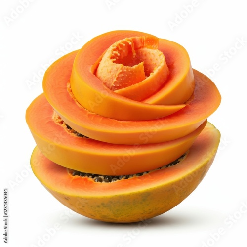 Ripe Fresh Papaya Slice with Sweet Juicy Flesh and Orange Color photo