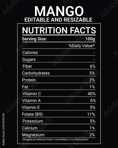 Nutrition facts mango , Nutrition facts label 