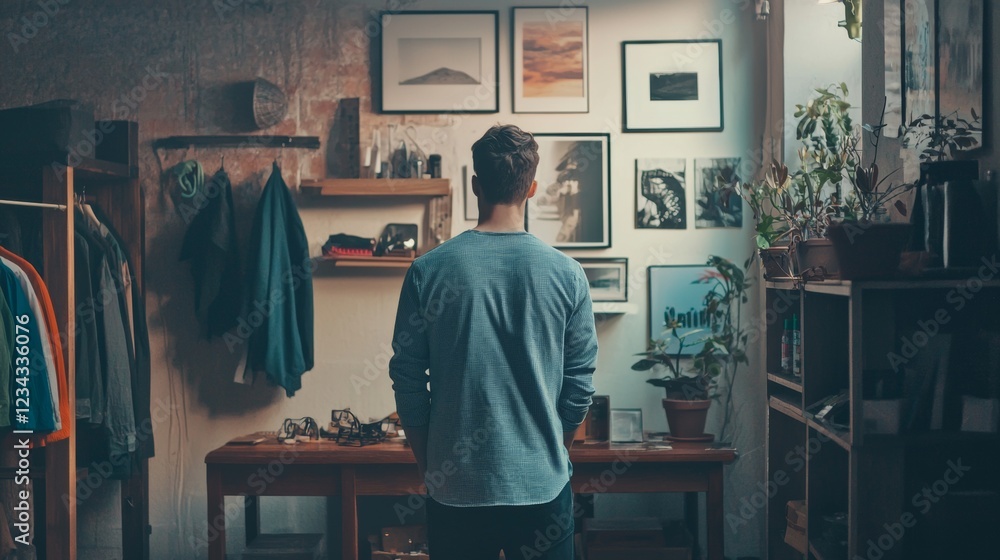 Man in a retro clothing store interior Man in a retro clothing store interior