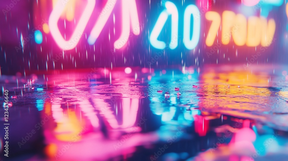 Neon city rain reflection, cyberpunk street, night, puddles, vibrant Neon city rain reflection, cyberpunk street, night, puddles, vibrant