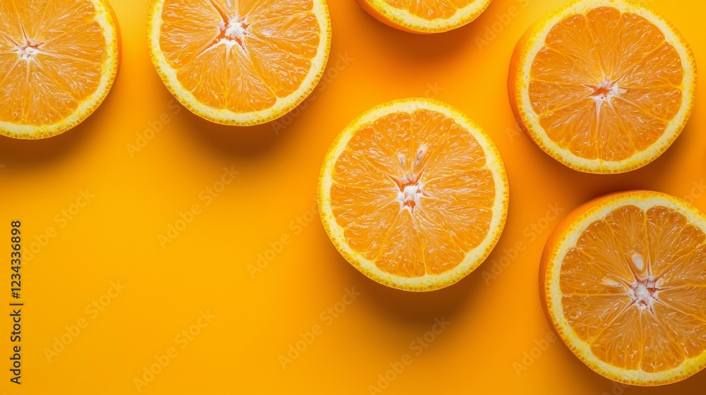Fototapeta premium Bright orange slices on a yellow background