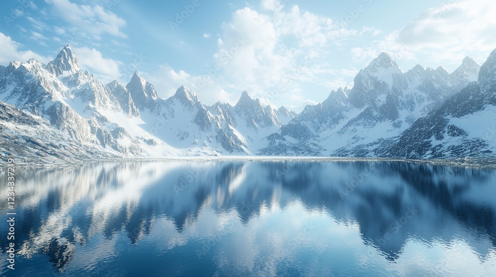 Snow capped mountains reflecting in a calm lake Snow capped mountains reflecting in a calm lake