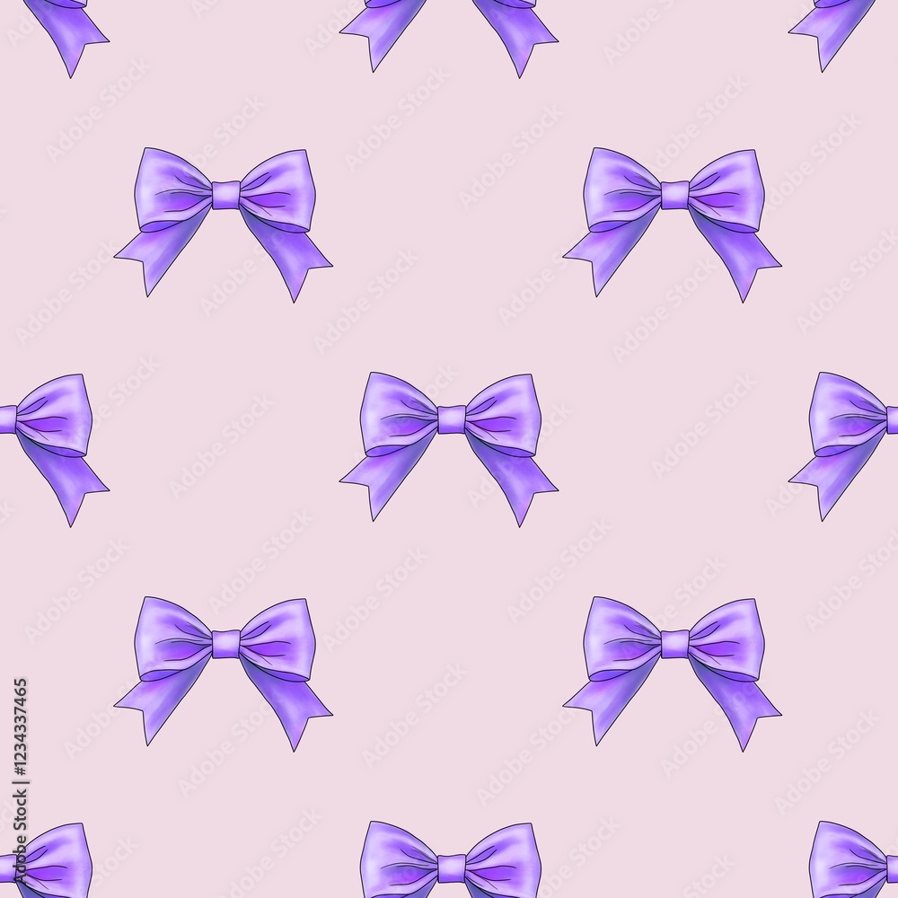 Seamless Pattern Violet Bow on Pastel Pink Background Seamless Pattern Violet Bow on Pastel Pink Background
