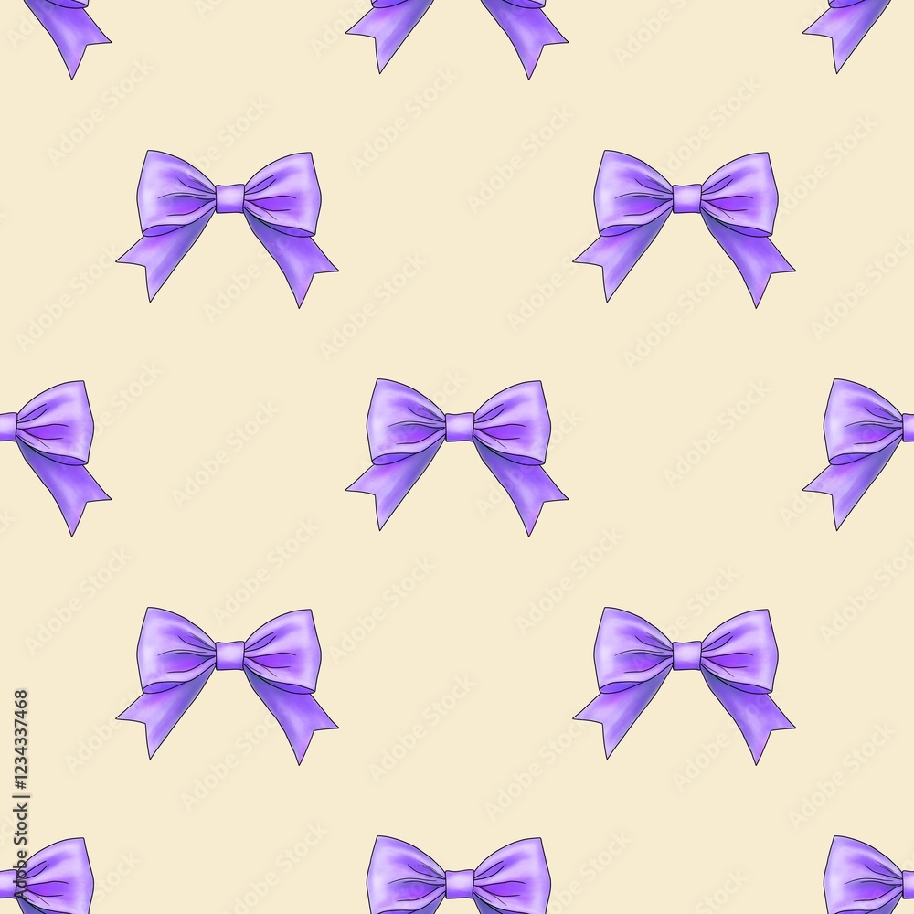 Seamless Pattern Violet Bow on Pastel Yellow Background Seamless Pattern Violet Bow on Pastel Yellow Background