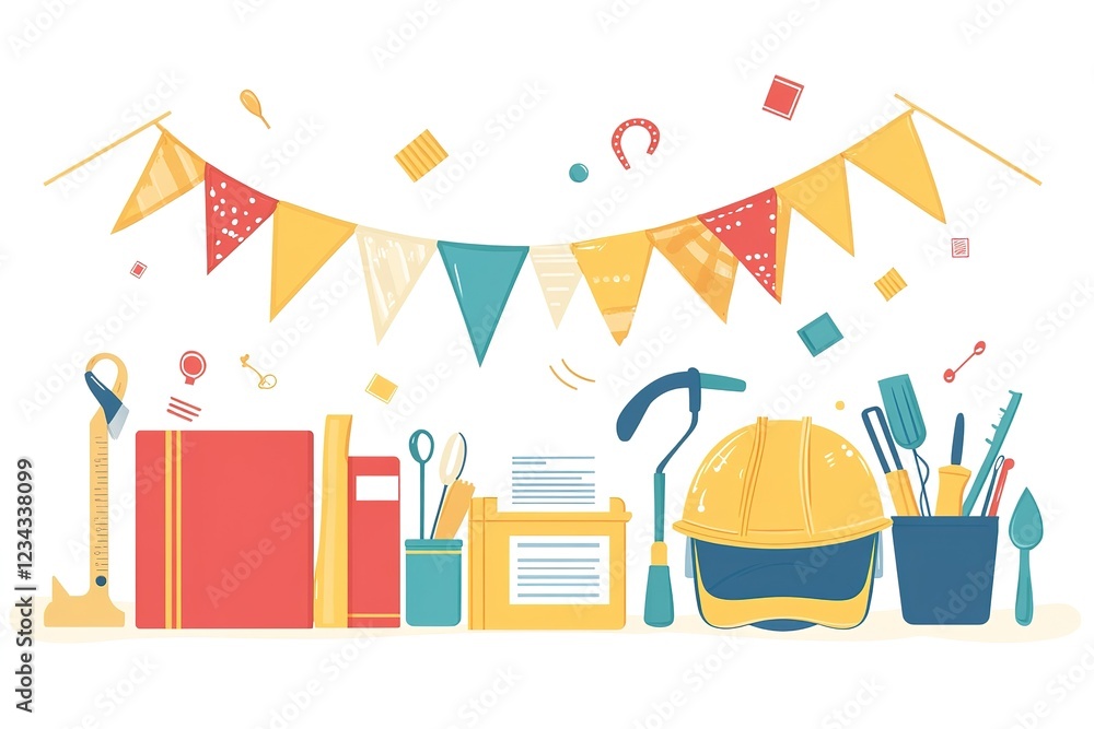 Engaging in the shared excitement of national Labor Day. Side view of american flag, set of tools, safety helmet, work gloves on wooden brown background with empty space for promo or text
Engaging in the shared excitement of national Labor Day. Side view of american flag, set of tools, safety helmet, work gloves on wooden brown background with empty space for promo or text