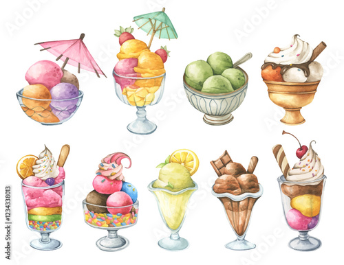 Ice Cream Handpainted Watercolor Design with Fruity and Creamy Flavors