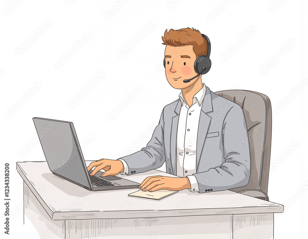 Business Professional in Online Meeting with Headset Business Professional in Online Meeting with Headset