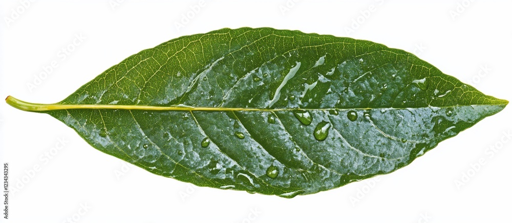 Obraz premium Dew-covered leaf, isolated, white background, nature, design