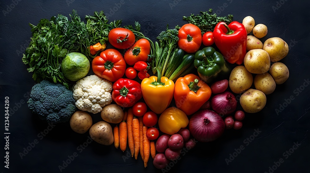 Fresh Organic Vegetables Arranged Around a Dark Background with Space for Text, Healthy Eating Concept Fresh Organic Vegetables Arranged Around a Dark Background with Space for Text, Healthy Eating Concept