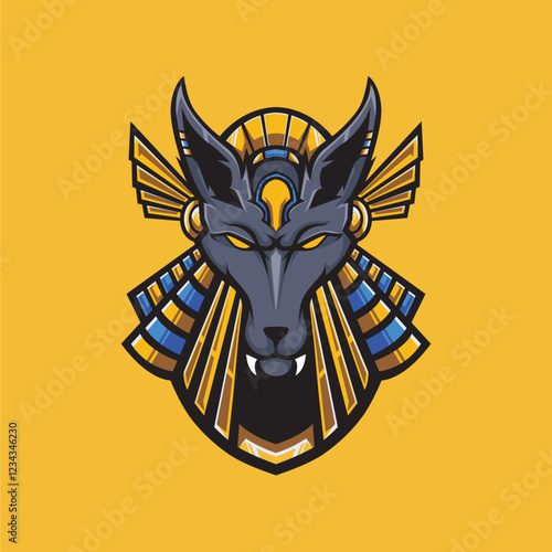 Anubis-Inspired Wolf Head with Egyptian Style Design Esport Logo Vector