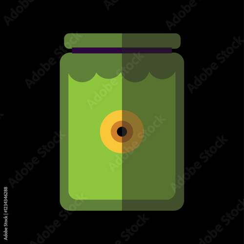 Minimalist Jar Icon with Green Color and Eye Design Icon vector