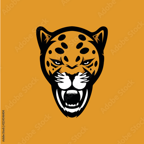 Angry Leopard Face in Bold Black and Orange Colors  Design Sport Logo Vector