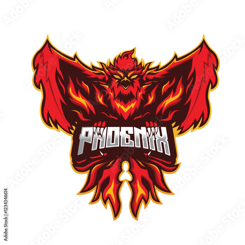 Flaming Phoenix Logo in Bold Red and Orange Design Esport Logo Vector