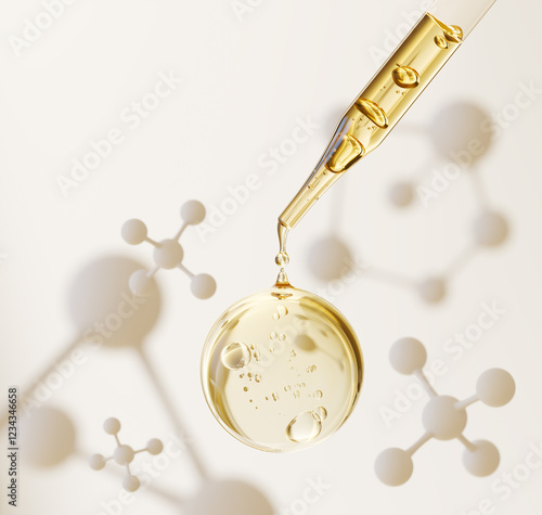 Konstfotografi Cosmetic pipette with Cosmetic Essence oil Liquid drop on a white background, 3d rendering
