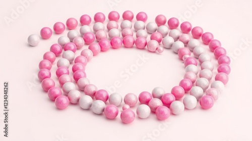 spheres of deep pink and light grey, arranged in a harmonious spiral pattern on a plain surface , sphere, spiral photo