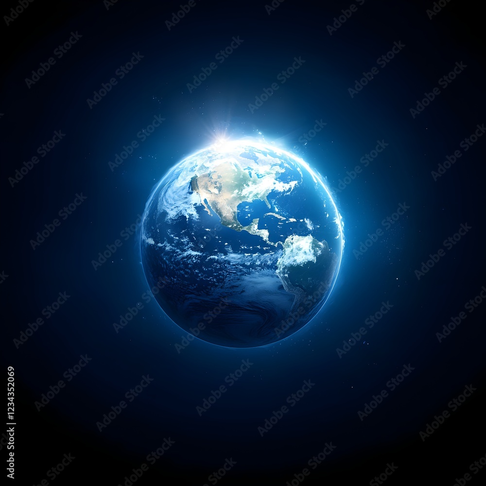 Fototapeta premium Glowing Blue Earth in Dark Space