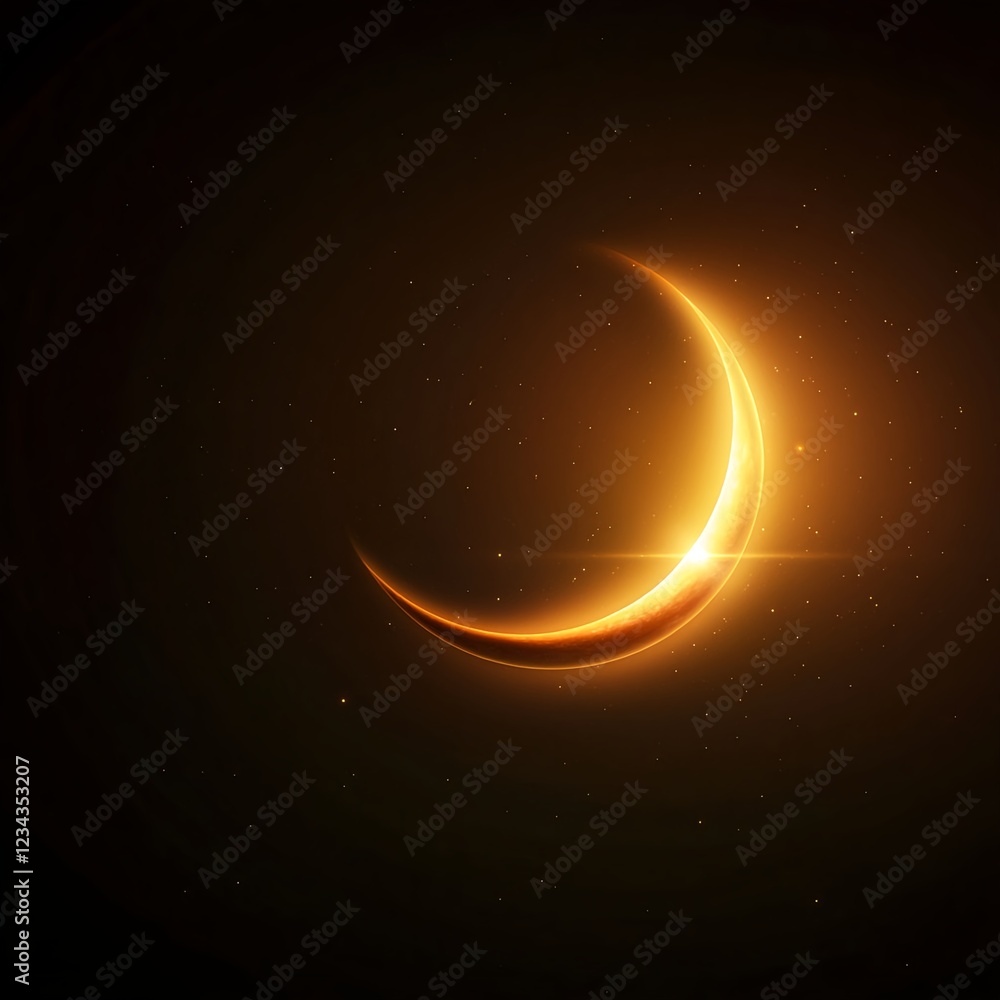 Fototapeta premium Glowing Crescent Moon in Dark Night Sky